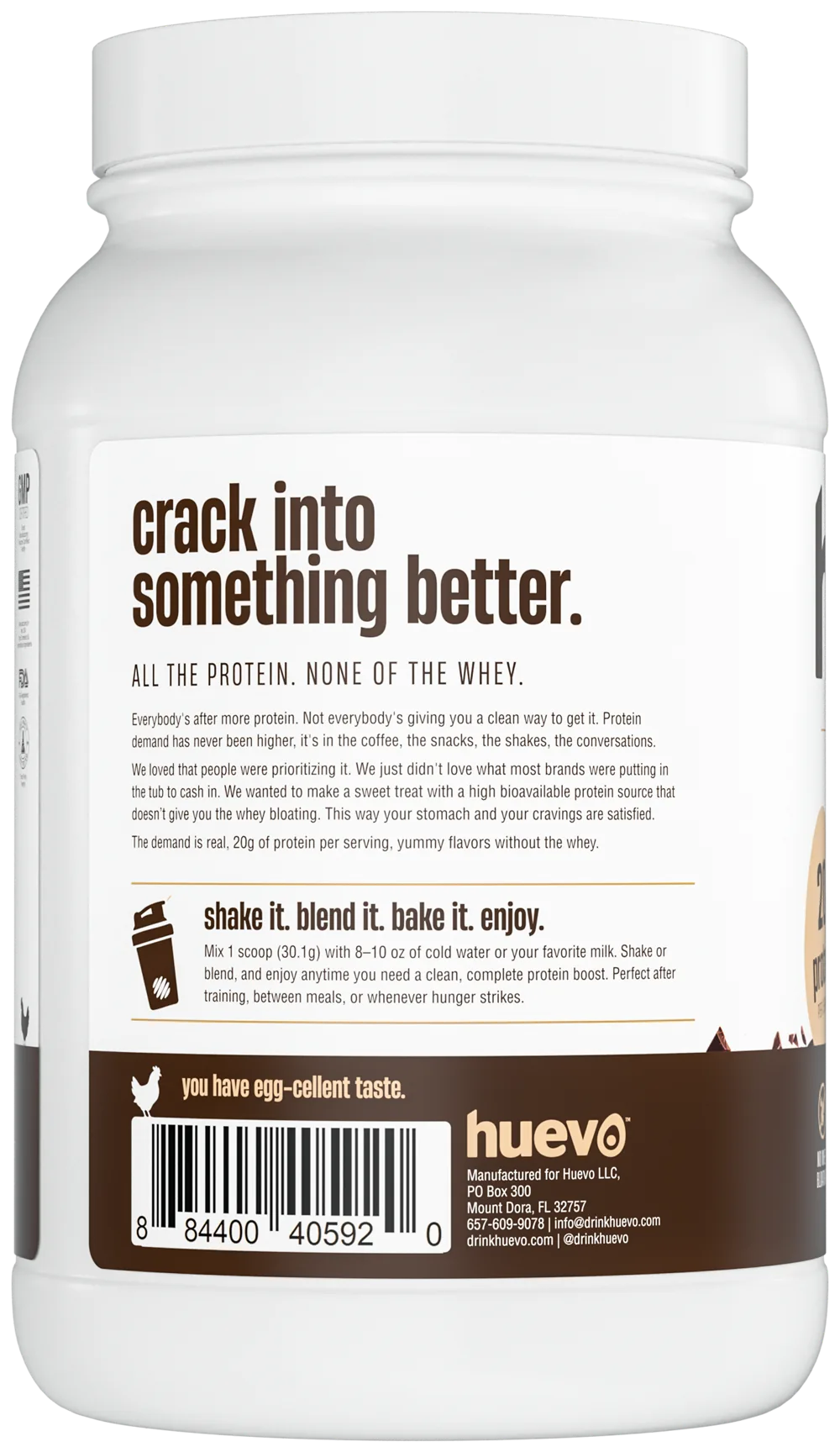 huevo Chocolate tub, back label