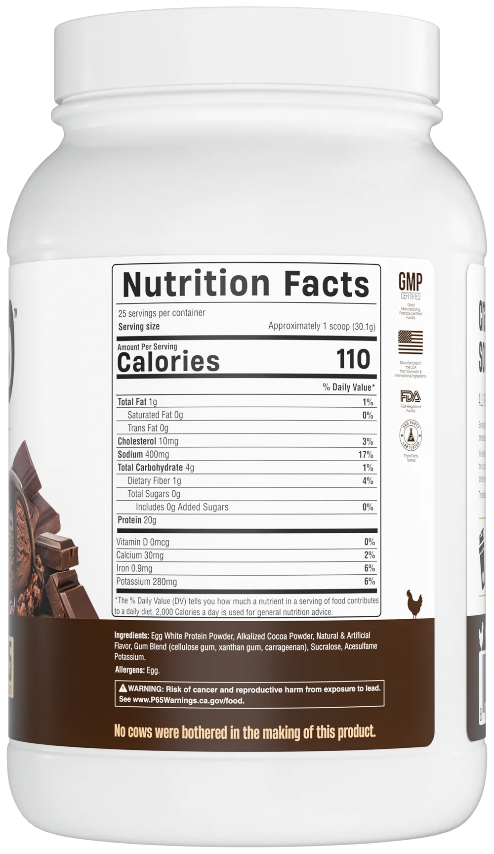 huevo Chocolate label, Nutrition Facts panel