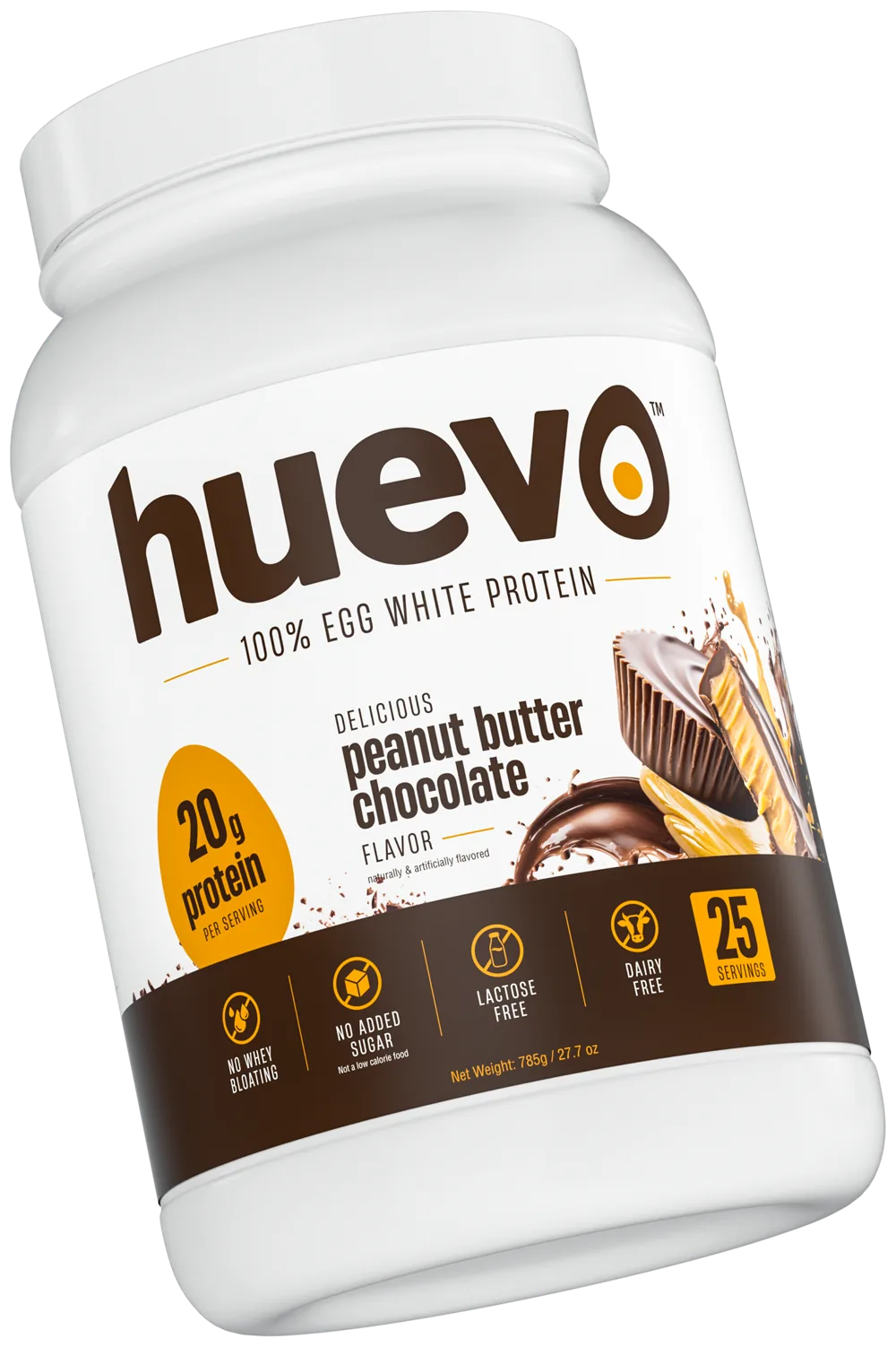 huevo Peanut Butter Chocolate tub, angled view