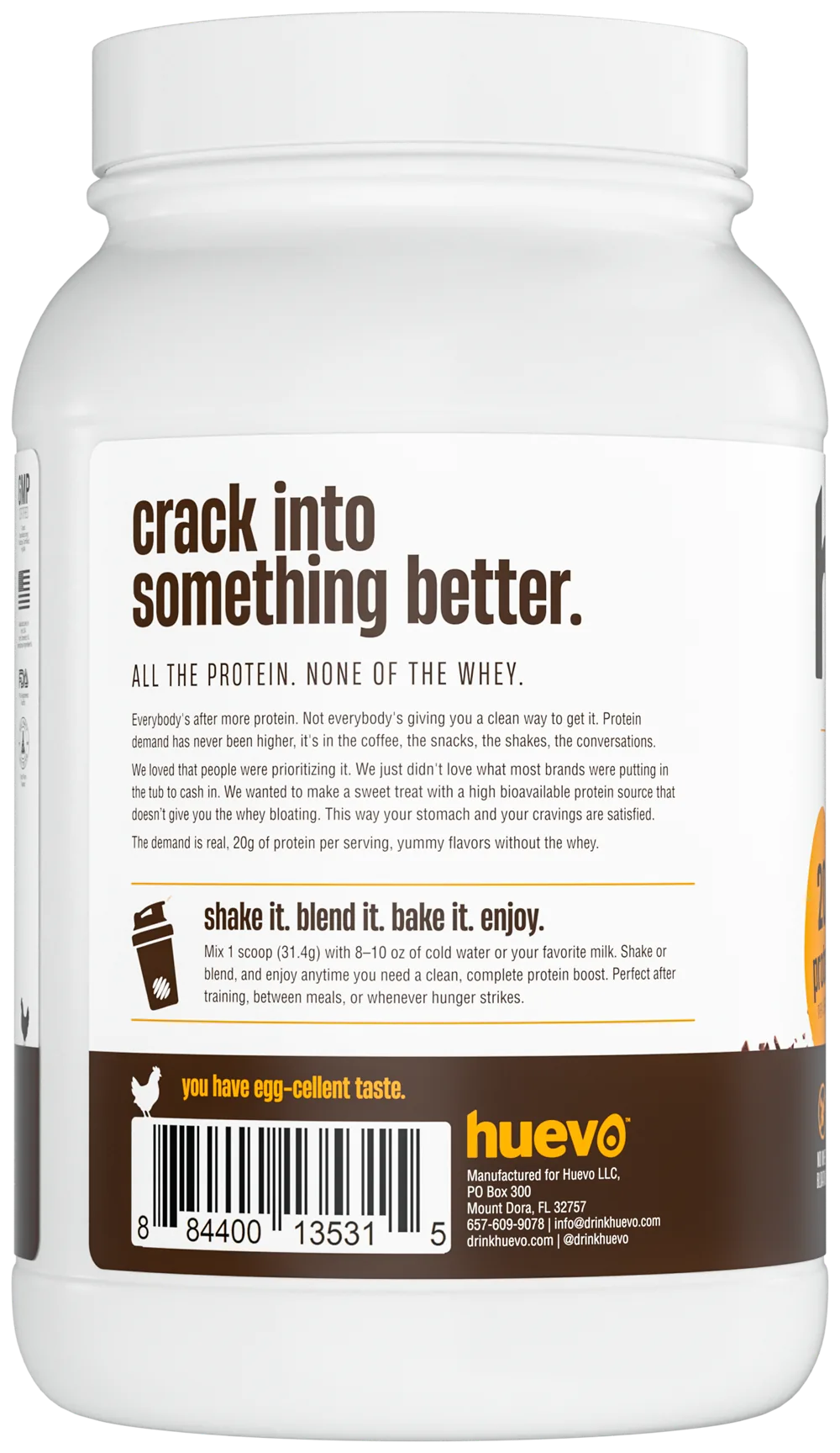 huevo Peanut Butter Chocolate tub, back label