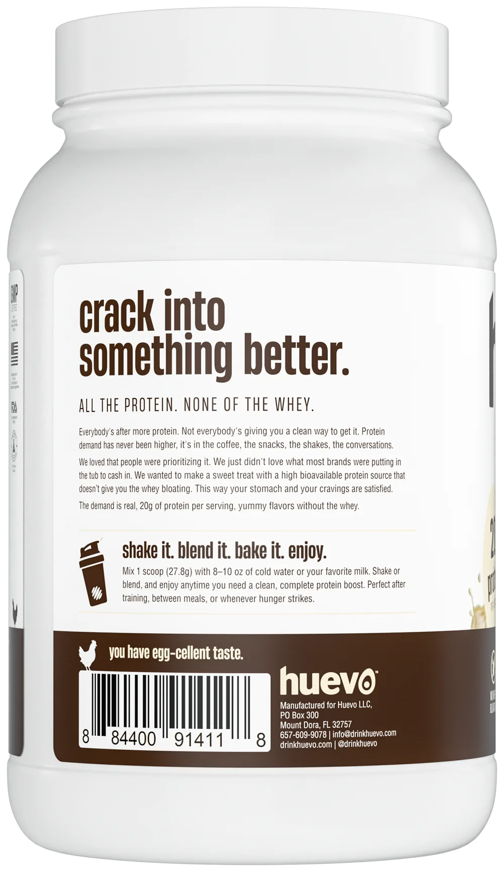 huevo Vanilla tub, back label