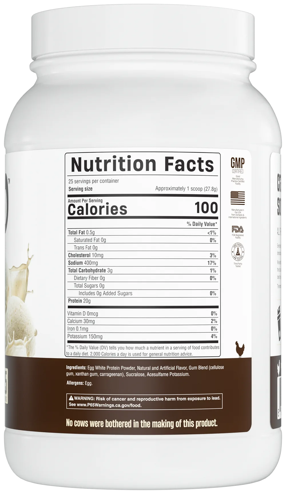 huevo Vanilla label, Nutrition Facts panel